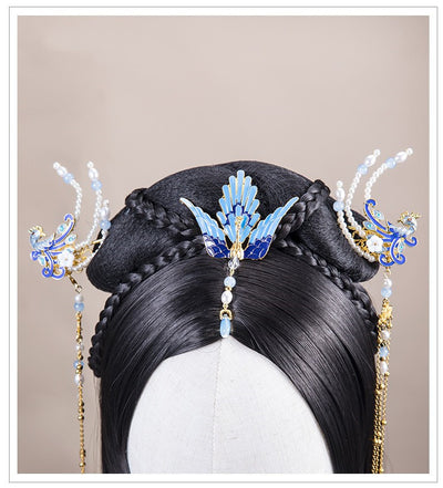 Juego de Horquillas Pavo Real Azul Fuego con Borlas - Image 8