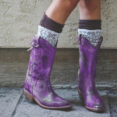 Botas Estilo Europeo Tacón Grueso Talla Grande Caña Media - Image 11