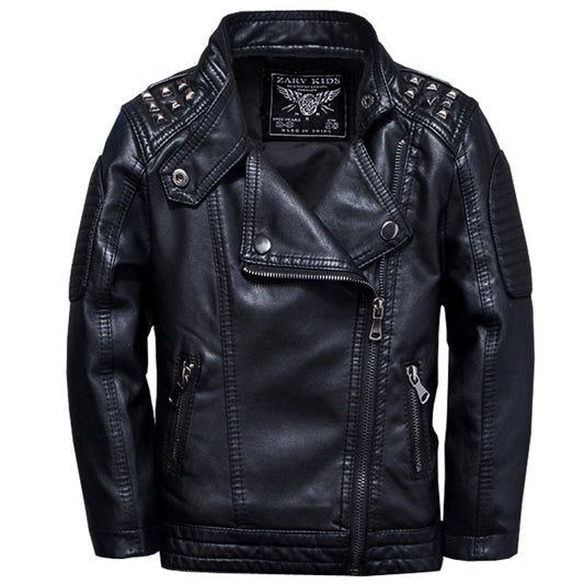 Chaqueta de Cuero Casual para Niños - Diseño Liso Moderno - Image 2