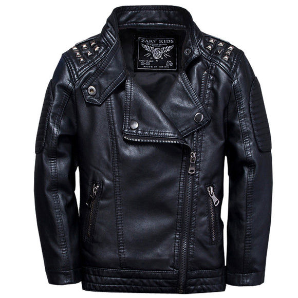 Chaqueta de Cuero Casual para Niños - Diseño Liso Moderno