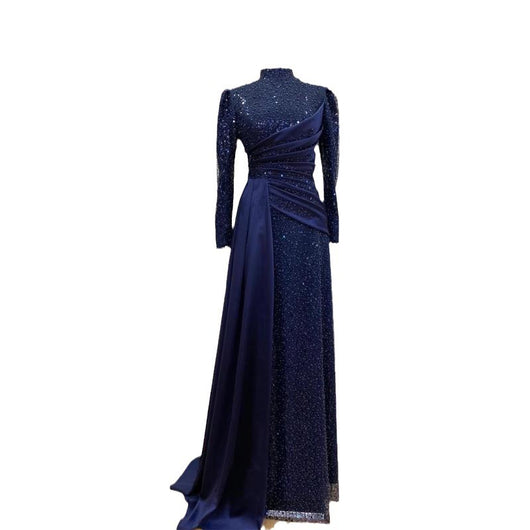 Vestido de Noche Musulmán Elegante con Encaje Lentejuelas y Cuello Mao - Image 6