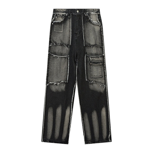Jeans Punk Desgastados con Costuras Irregulares para Hombre