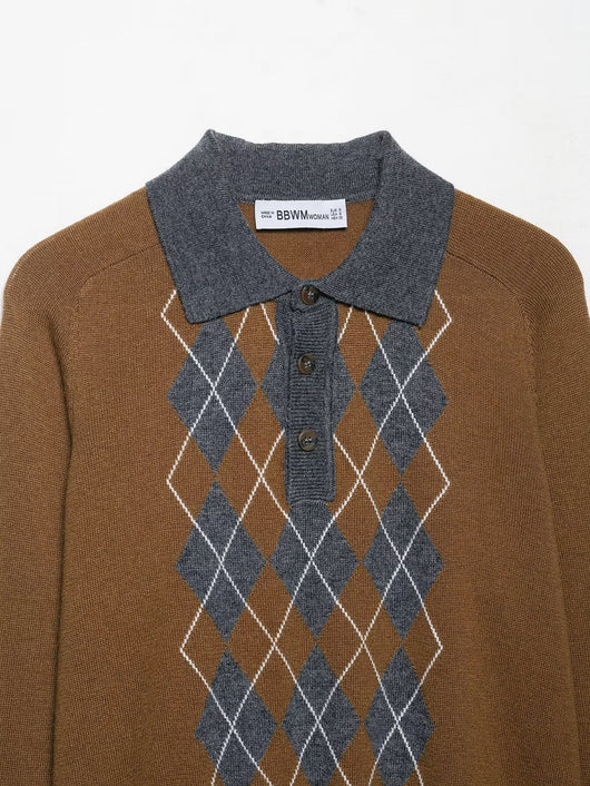 Polo Jacquard Diamante Otoño con Cuello Clásico - Image 18