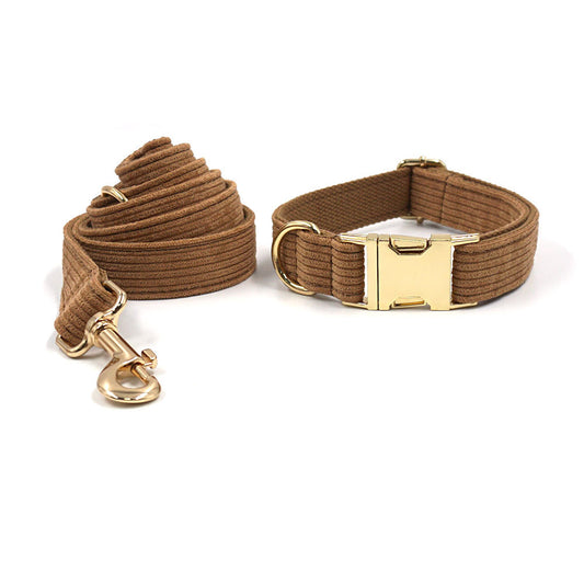 Brown corduroy pet harness with gold-colored metal quick-release buckle and D-rings, shown on a white background. - Image 2