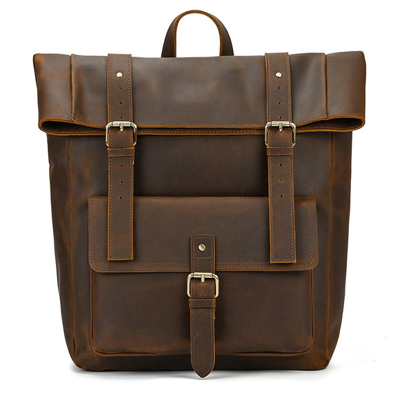 Mochila Masculina de Couro Vintage Crazy Horse