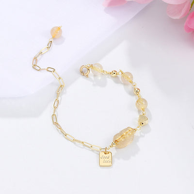 Pulsera de Cristal Dorado Natural con Costura Ajustable - Image 5