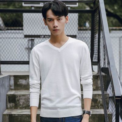 Suéter de Punto Coreano Slim Fit Cuello V Color Sólido Algodón Premium - Image 6