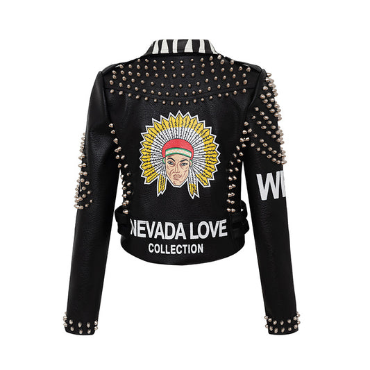 Chaqueta de Cuero Slim con Diseño Graffiti - Estilo Europeo y Americano para Mujer - Image 2