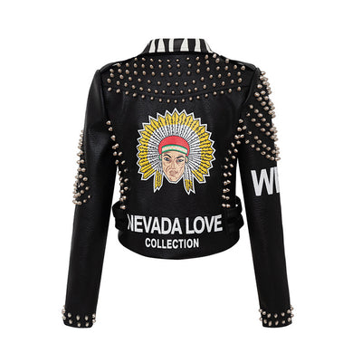 Chaqueta de Cuero Slim con Diseño Graffiti - Estilo Europeo y Americano para Mujer - Image 2