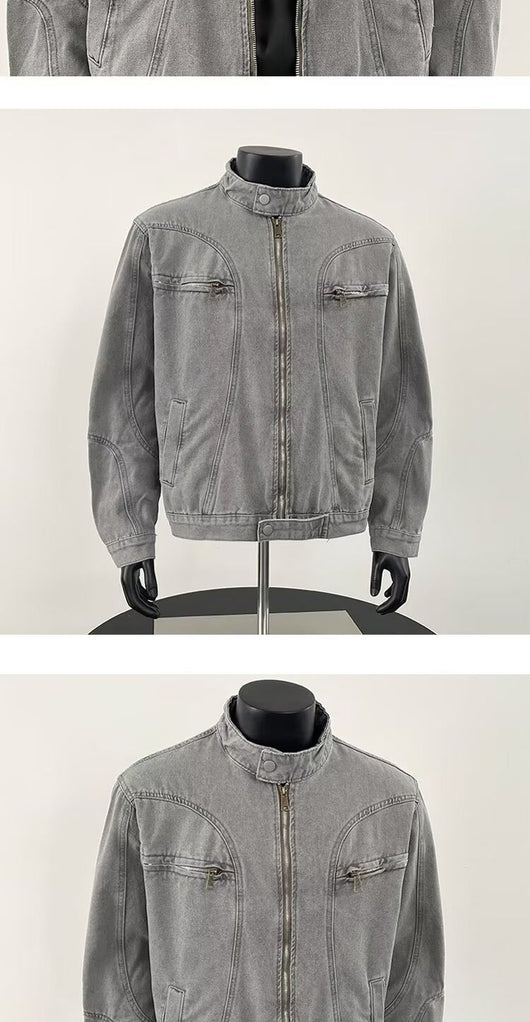 Chaqueta Denim Pesada Vintage Desgastada para Hombre - Image 8