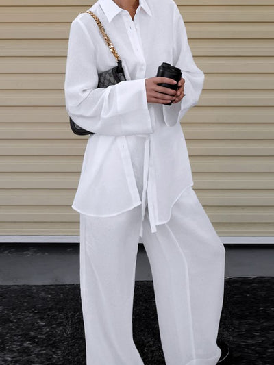 Conjunto Casual Elegante: Blusa Suelta con Cordones y Pantalón Ancho - Image 8