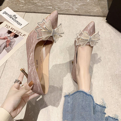 Zapatos de Tacón Stiletto con Moño y Cristales para Dama de Honor