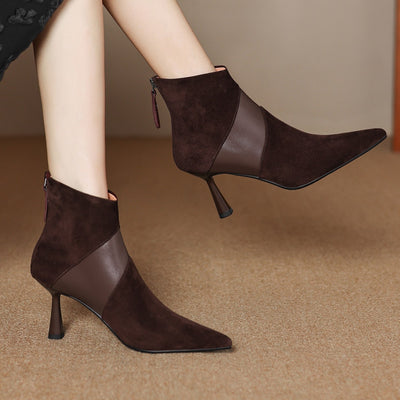 Botines Cortos Bicolor con Cuero Genuino y Tacón Fino - Image 2