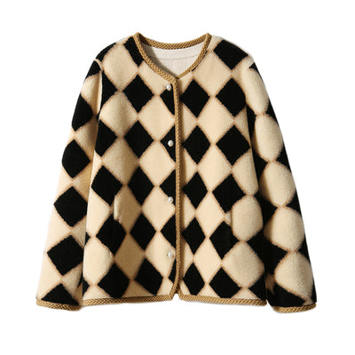 Abrigo de Lana Pura con Diseño Cuadros Escoceses y Piel de Oveja para Invierno - Image 6