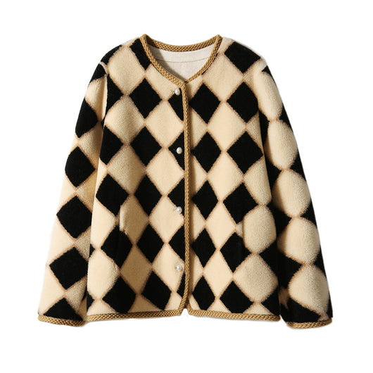 Abrigo de Lana Pura con Diseño Cuadros Escoceses y Piel de Oveja para Invierno - Image 6