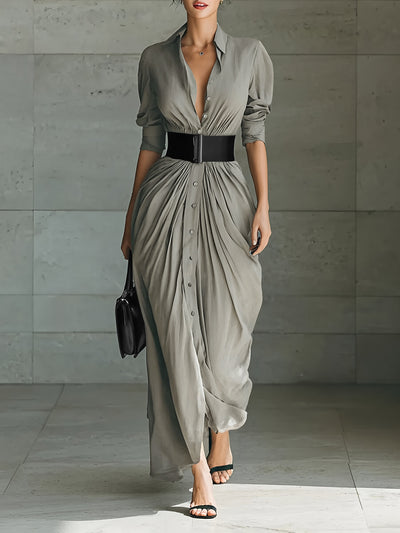 Vestido Camisero Elegante con Solapa y Cinturón - Image 8