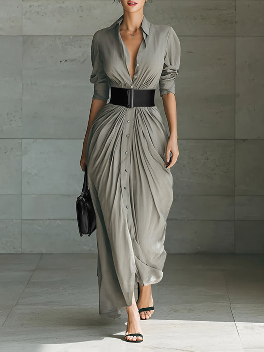 Vestido Camisero Elegante con Solapa y Cinturón - Image 8