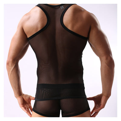 Conjunto Deportivo Mesh Transparente para Hombre - Shorts y Playera con Cortes - Image 5