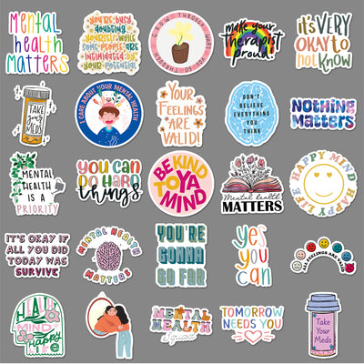 50 mental health graffiti stickers with English slogans, including rainbows, hearts, and positive affirmations. - Image 4
