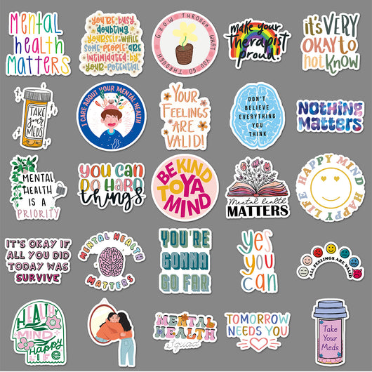 50 mental health graffiti stickers with English slogans, including rainbows, hearts, and positive affirmations. - Image 4
