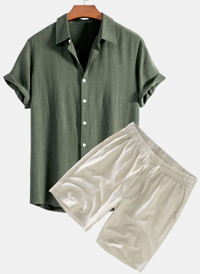 Conjunto Casual de Camisa y Shorts de Color Sólido para Hombre - Image 7