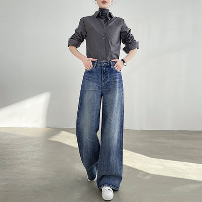 Jeans Azul Claro Cintura Alta Pierna Ancha Mujer Corte Recto - Image 3