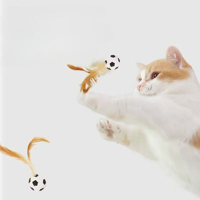 Set of three pet toys: a basketball, baseball, and soccer ball, each with light brown feathers for cats and small dogs. - Image 20
