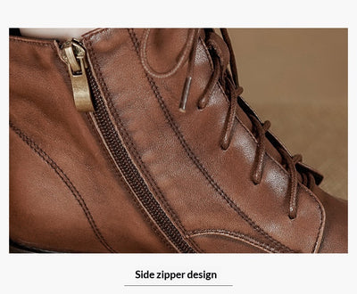 Botas Tobilleras de Cuero Estilo Retro con Cierre Lateral y Cordones - Image 23