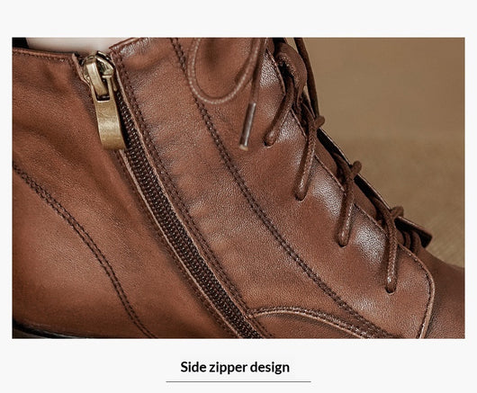Botas Tobilleras de Cuero Estilo Retro con Cierre Lateral y Cordones - Image 23