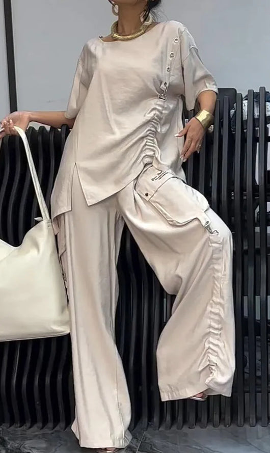Conjunto de Verano: Blusa Cuello Redondo y Pantalón Casual para Mujer - Image 9