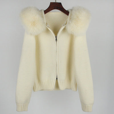 Abrigo de Primavera para Mujer con Cuello de Zorro Real y Capucha - Image 8