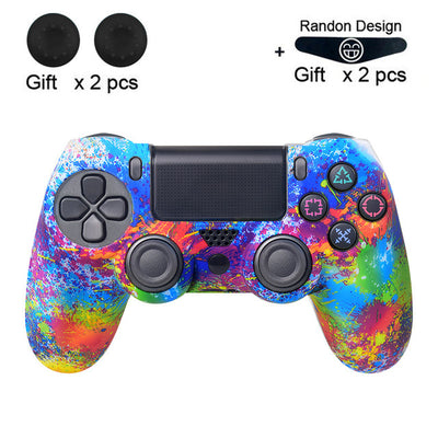 Bright yellow silicone protective cover for a PS4 controller, featuring black buttons and colored action symbols. - Image 25
