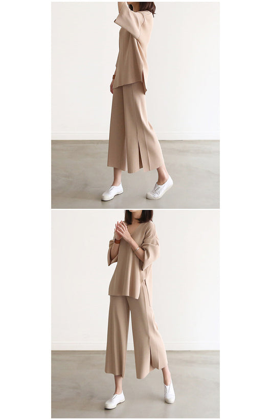 Conjunto Elegante: Blusa Escote V con Pantalón Palazzo de Pierna Ancha - Image 10