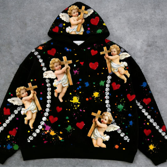 Sudadera con Capucha Estampado Angelito para Hombre