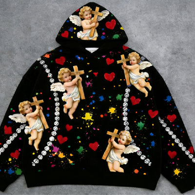 Sudadera con Capucha Estampado Angelito para Hombre