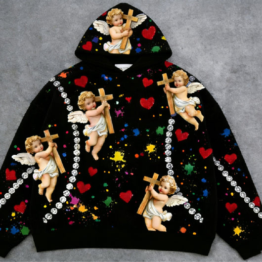 Sudadera con Capucha Estampado Angelito para Hombre
