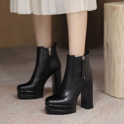 Botas Tobilleras Plataforma Gruesa Tacón Alto Punta Redonda para Commuter - Image 12