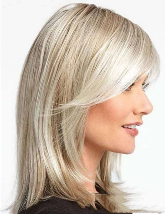 Peluca Degradado Marrón con Reflejos Platinados - Cabello Largo Fibra Sintética - Image 2