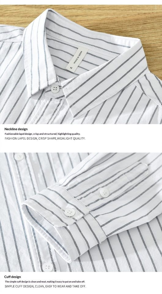 Camisa Oxford Casual de Rayas para Hombre - Corte Relajado y Manga Larga - Image 11