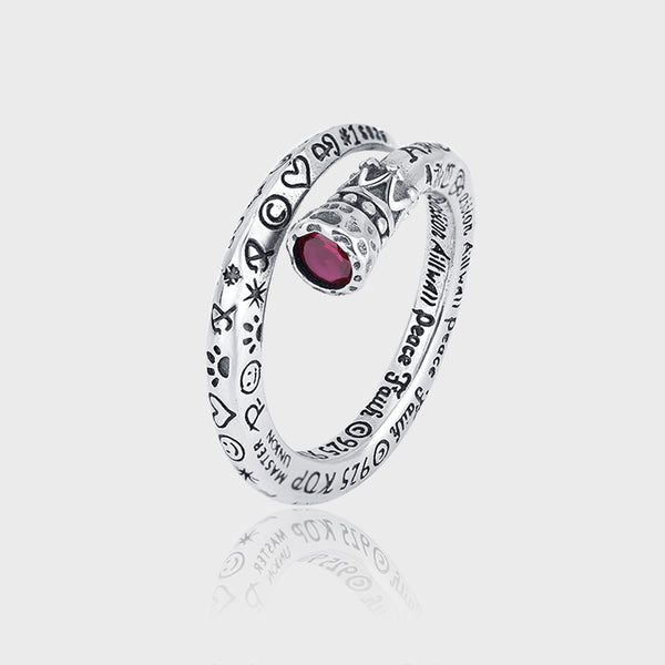Anillo de Plata 925 Estilo Industrial Retro con Diamante Rojo para Mujer - Image 5