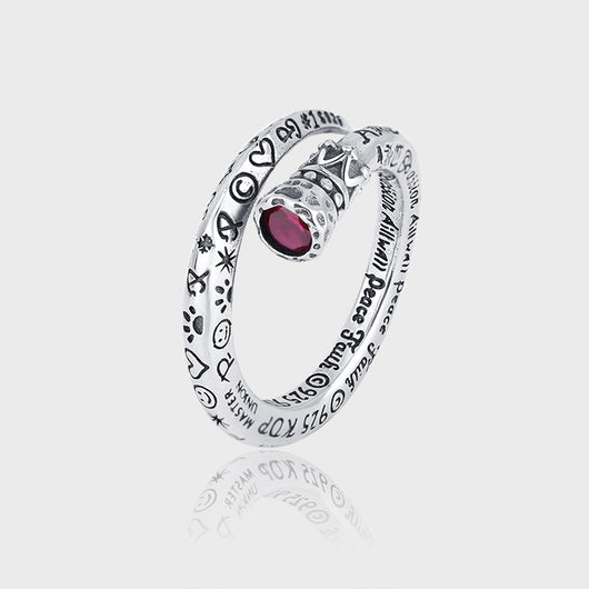 Anillo de Plata 925 Estilo Industrial Retro con Diamante Rojo para Mujer - Image 5
