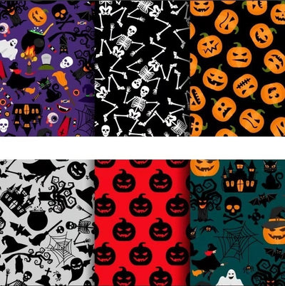 Tela Decorativa Calavera Calabaza Fantasma para Patchwork DIY - Tejido Impreso Digital