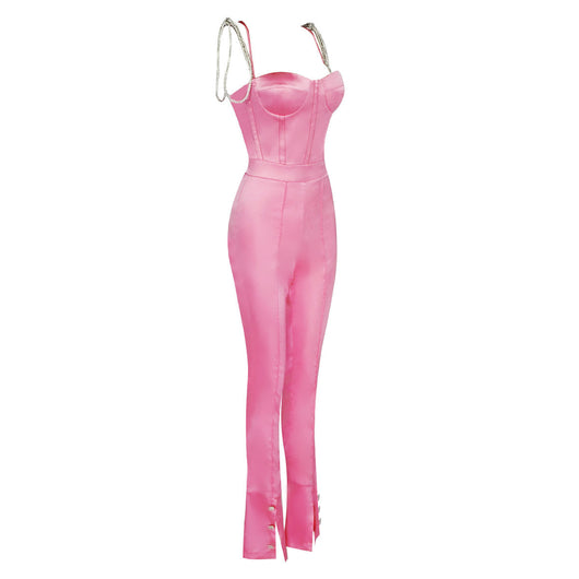 Jumpsuit Cuello Alto Diamante en Colores Sólidos - Image 14