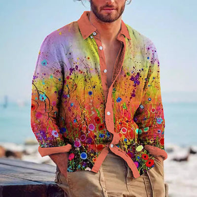 Camisa de Lino Bambú Estampada con Detalles a Tono para Hombre