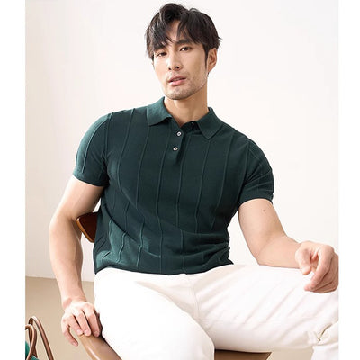 Camisa Tejida Manga Corta Hombre Rayas Verticales Slim Fit Ejecutiva - Image 6