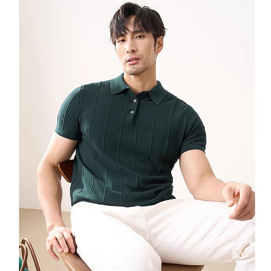 Camisa Tejida Manga Corta Hombre Rayas Verticales Slim Fit Ejecutiva - Image 6