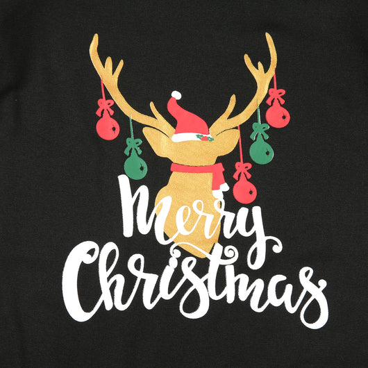 Family matching Christmas pajamas with black and white buffalo plaid sleeves and pants, featuring a reindeer graphic. - Image 20