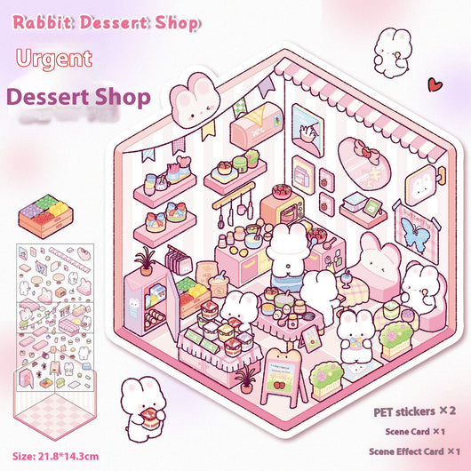 Diy Notebook Decompression Stacking Miniature Sticker set featuring a cute cartoon hot pot shop scene with animal characters. - Image 20