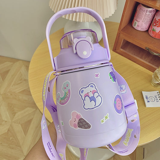 Termo de Acero Inoxidable de Gran Capacidad con Bombillas Reutilizables para Niñas - Image 4