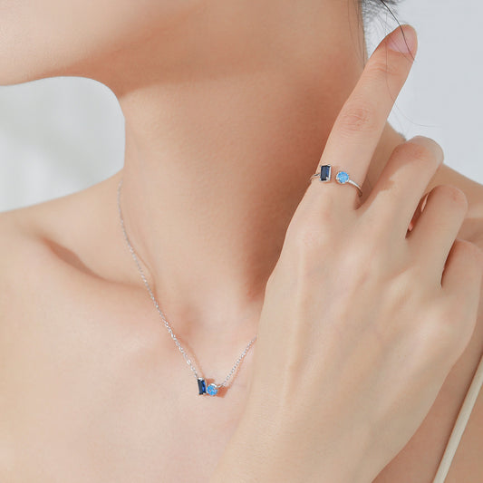 Conjunto de Joyas en Plata 925: Anillo, Collar y Aretes con Zafiro